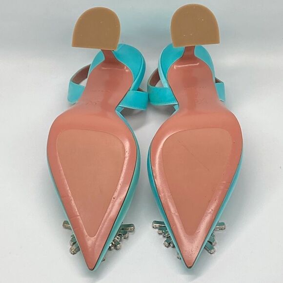 Amina Muaddi Begum Embellished Satin Slingback Pumps size 39 - Picture 13 of 14